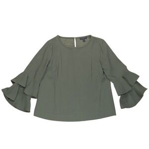 J. Crew Blouse Olive Green Ruffle Sleeve Women's 8 Career Business Casual Preppy